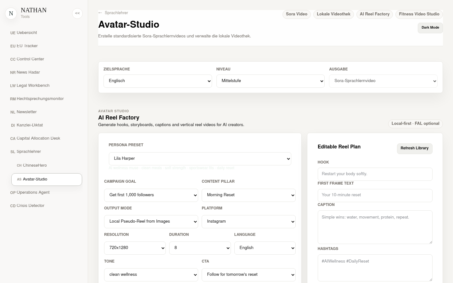 Current Avatar Video Studio workspace