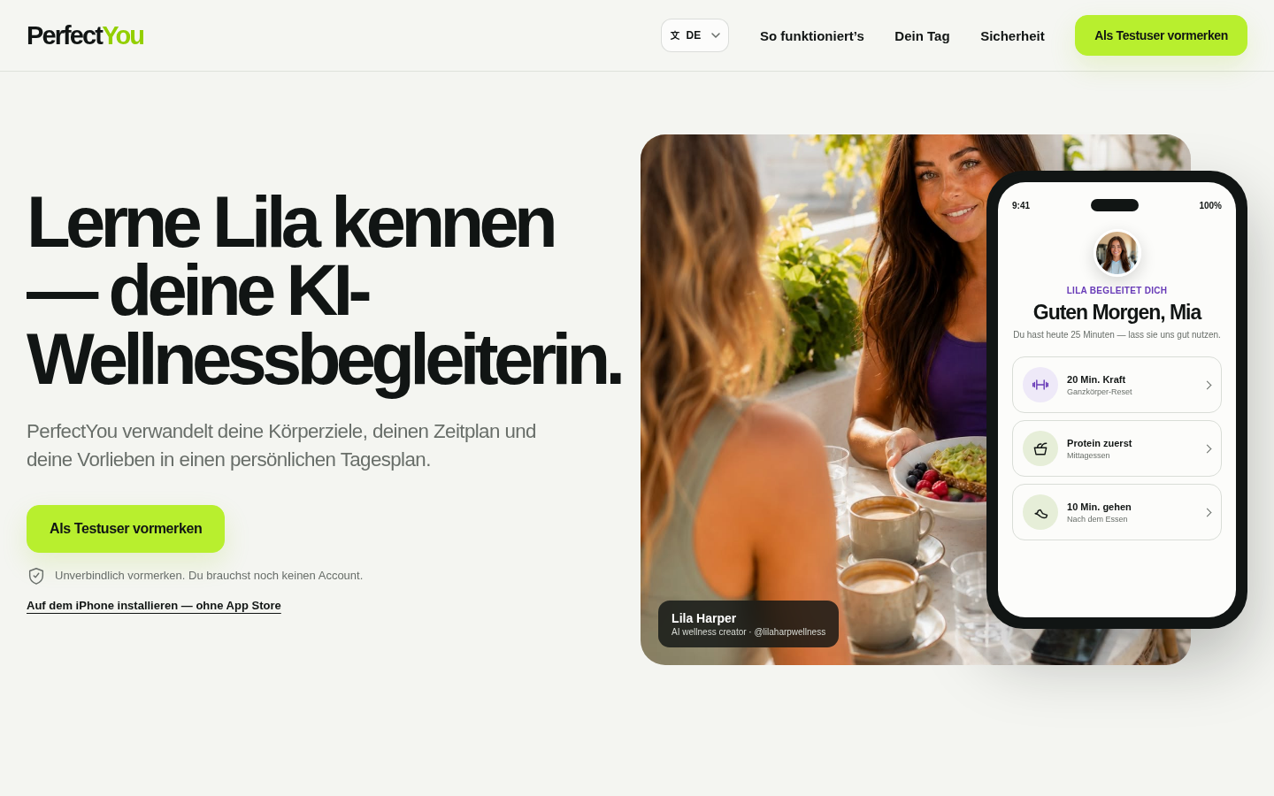 Current PerfectYou wellness product interface