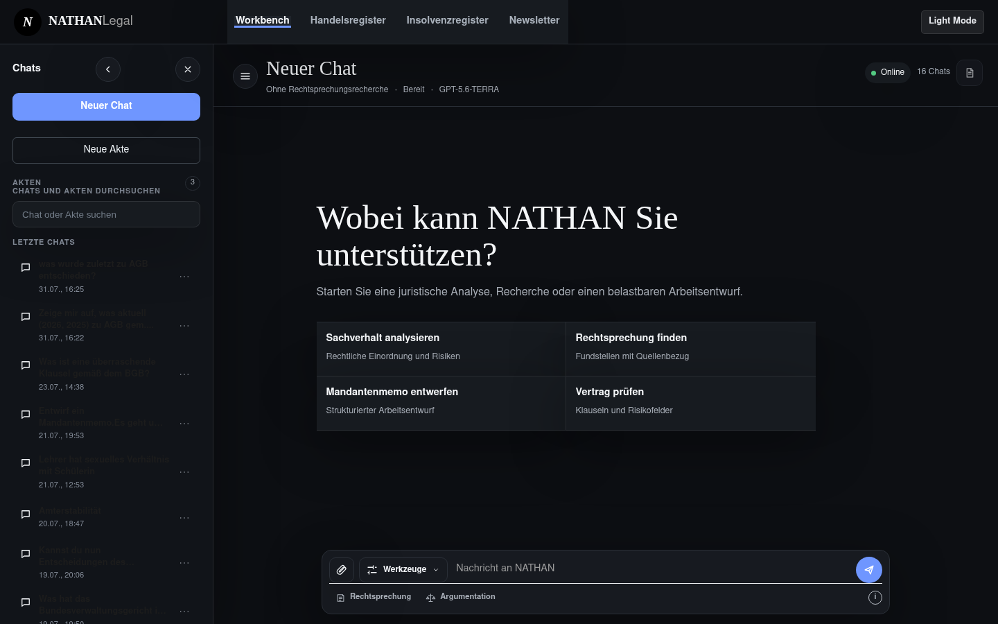 Current NATHAN Legal Workbench interface