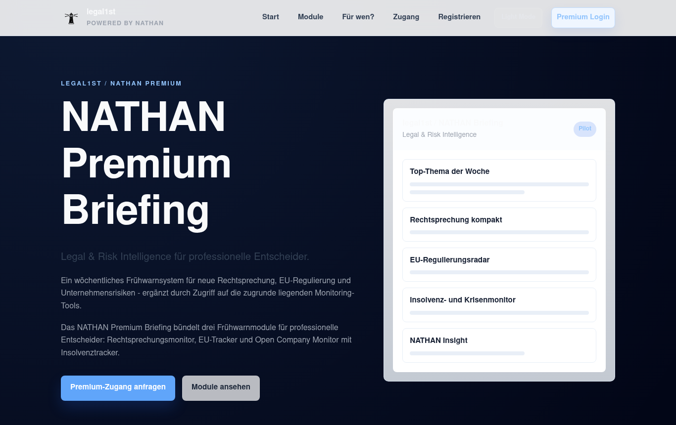 Screenshot of the NATHAN Premium Briefing landing page
