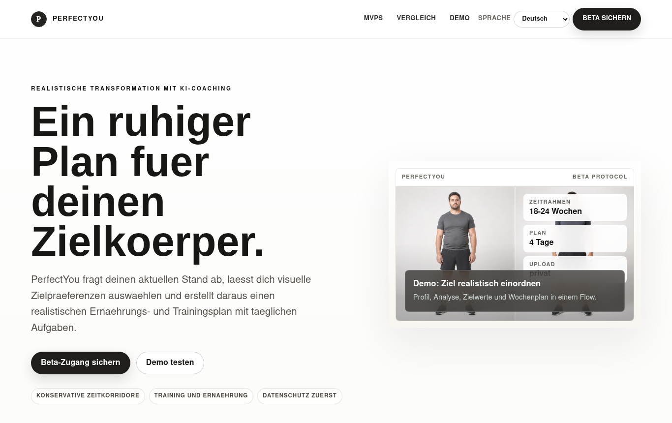 Screenshot of the PerfectYou landing page