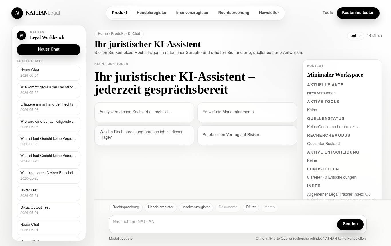 Screenshot of the NATHAN Legal Workbench